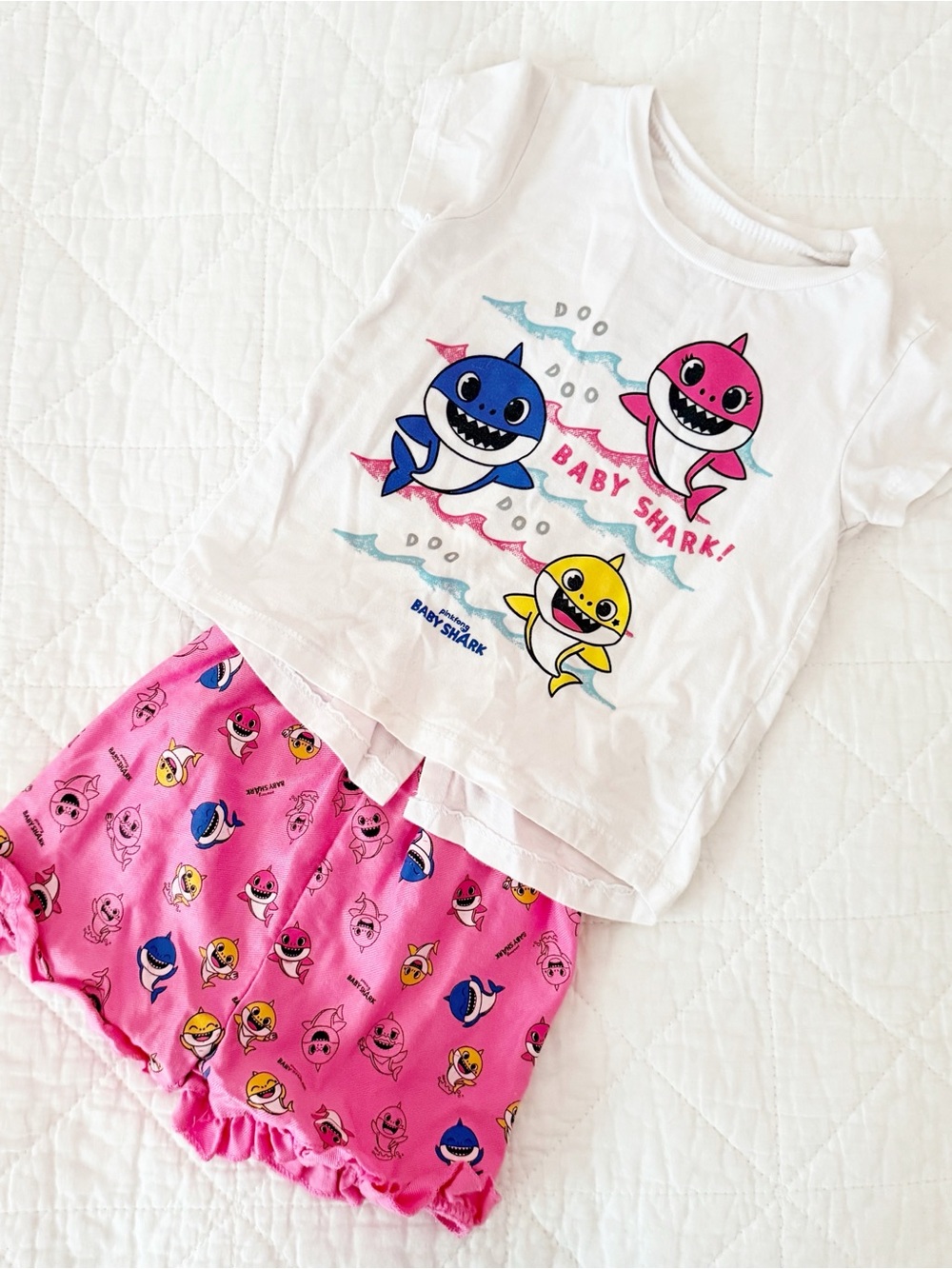 Pinkfong Baby Shark Girls' Pink & White Short Coordinating Set